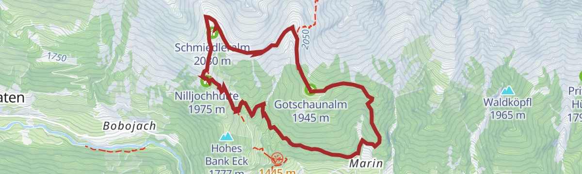 Route map: 3-Almen-Wanderung Nilltal